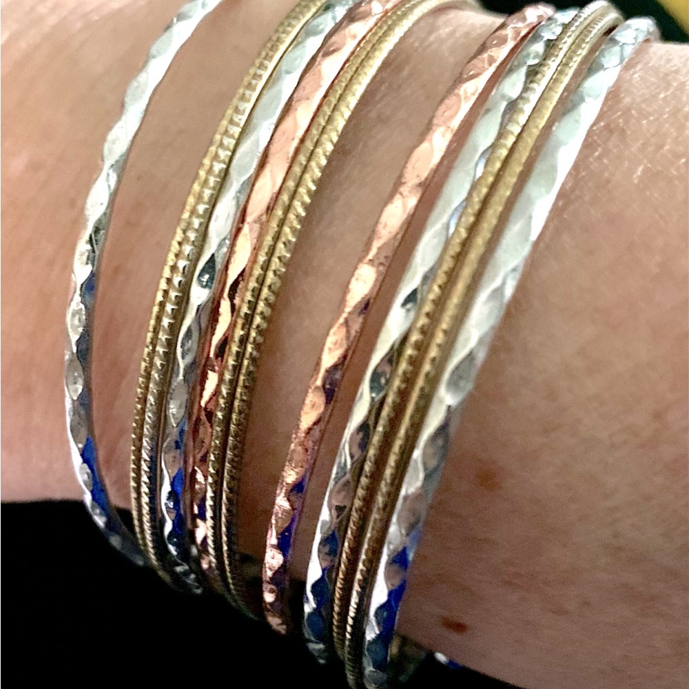 Elegant Mixed Metal Bangle Set Silver Copper Gold Tone Cuff